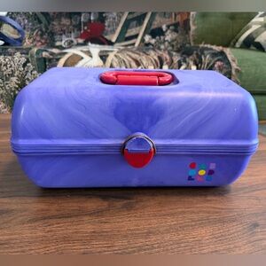 💜🔥 Vintage Caboodles Makeup Case – Purple Swirl w/ Hot Pink Trays & Mirror 🔥💜